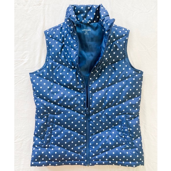 Cute Polka Dot Lands End Zip-up Vest with Pockets - Picture 1 of 4